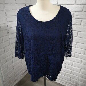 Bon Worth Ladies Navy Lace Overlay Size XLP Blouse